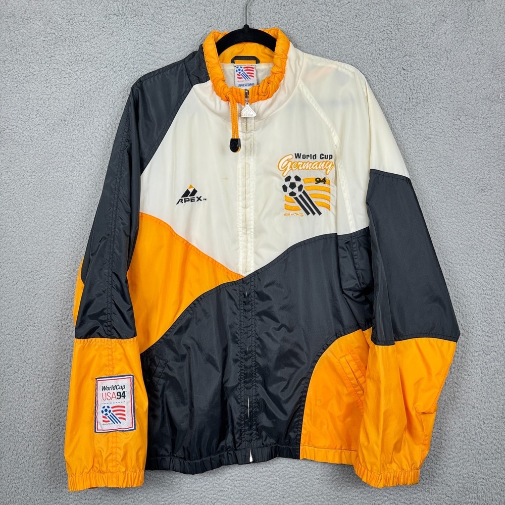 VTG World Cup Germany 94 Jacket Mens L Black Yellow White Soccer Color Block 90s